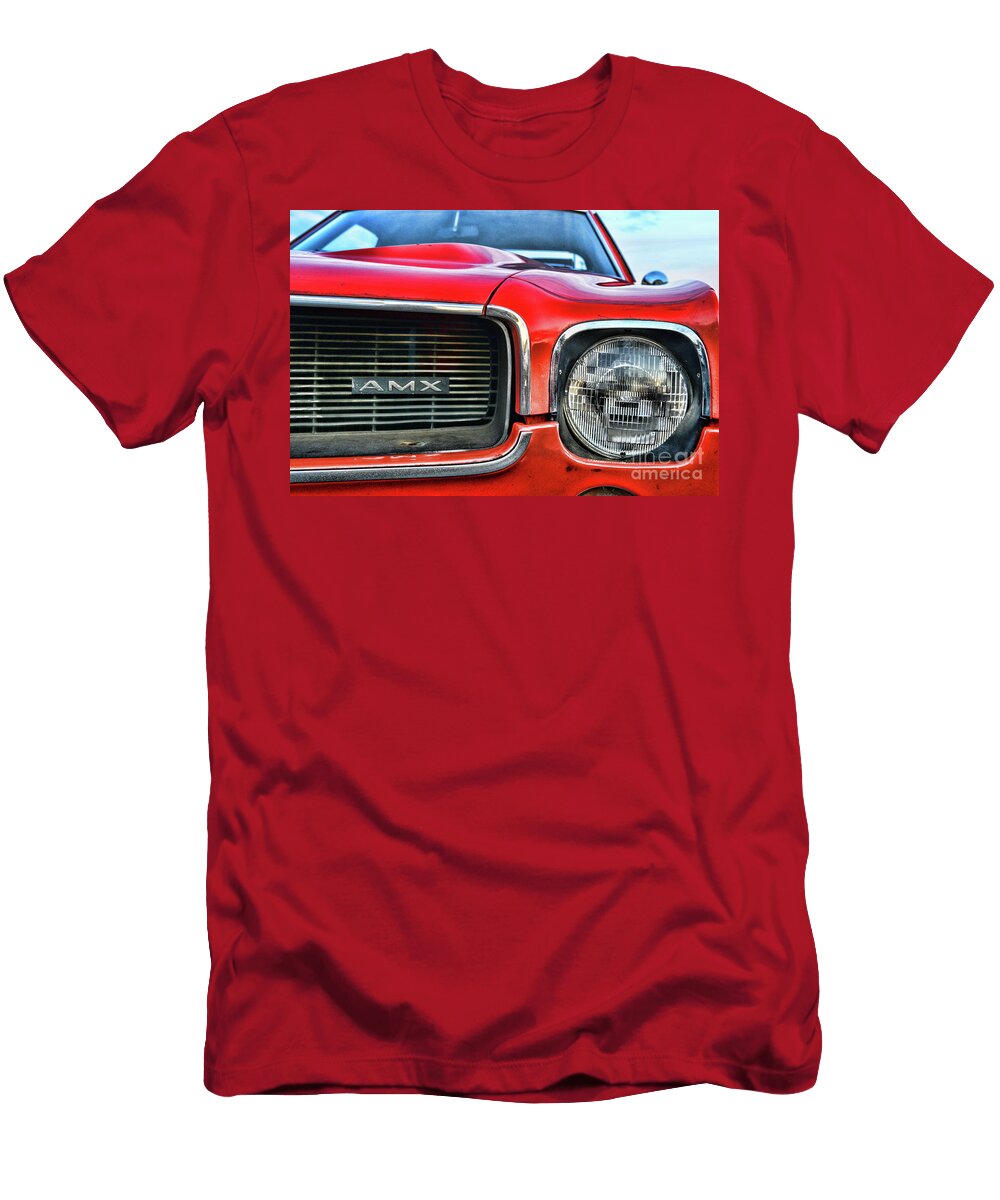 1969 Amc Amx in Matador Red Grill and Headlight Paul Ward T-Shirt