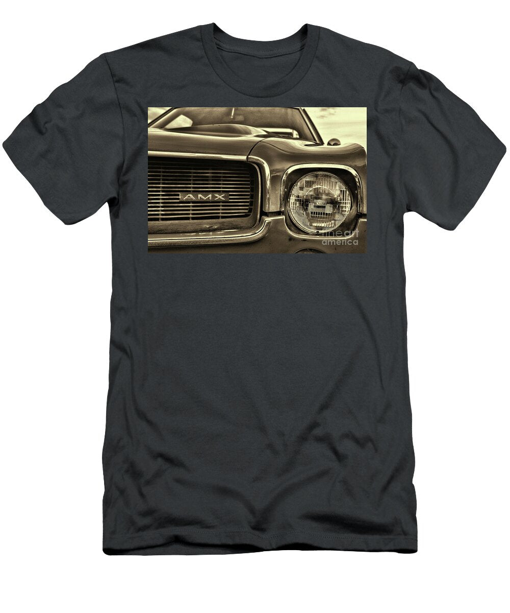 1969 Amc Amx in Matador Red Grill and Headlight Retro Sepia Paul Ward T-Shirt