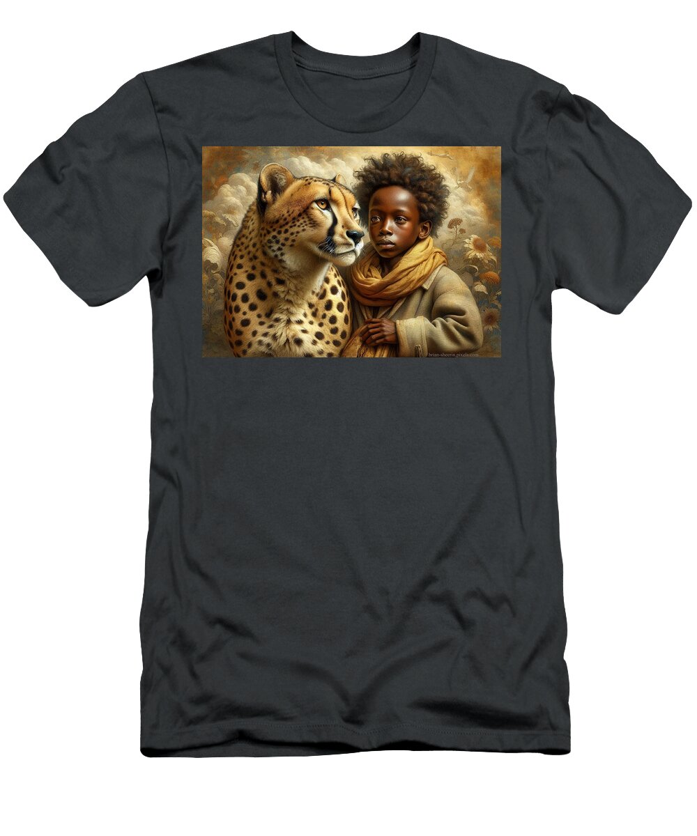 African Boy with Cheetah 5 Brian Sheerin T-Shirt