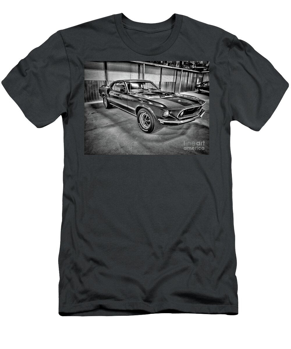 Mean Green 1969 Ford Mustang Mach 1 Profile Black and White Paul Ward T-Shirt