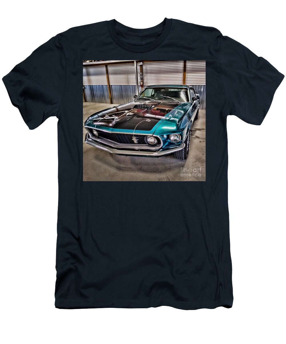 Mean Green 1969 Ford Mustang Mach 1 Profile Head on Paul Ward T-Shirt